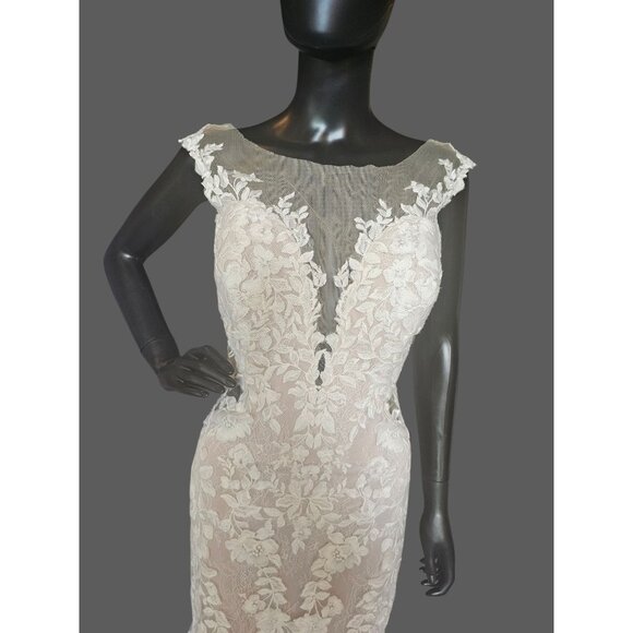 NWOT Ivory/Cappuccino Illusion Bodice Fit/Flare Wedding Gown  - Mori Lee - Picture 5 of 16